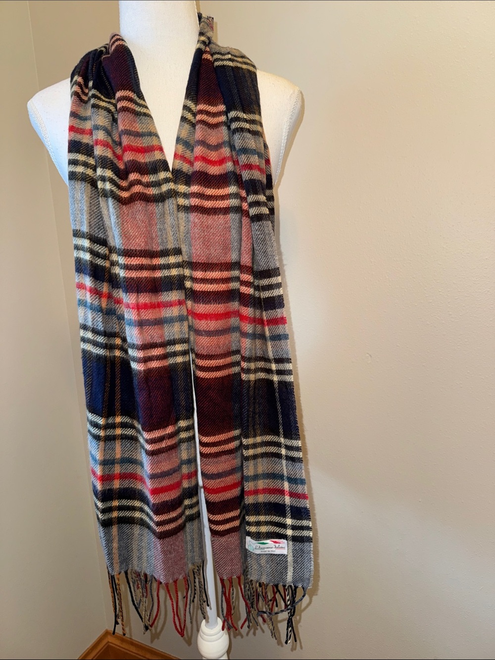 New Imported Italian Plaid Fringe Scarf